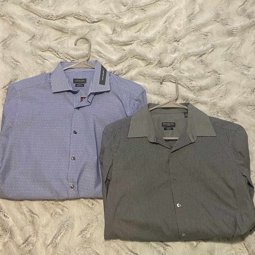 2 Van Heusen lim fit bitten down dress shirts